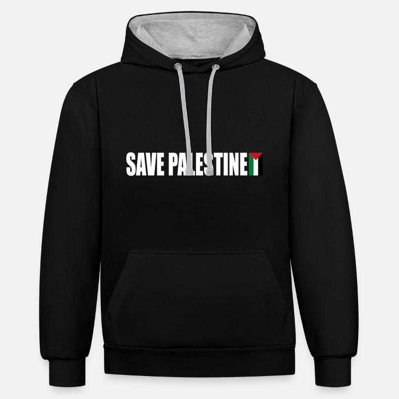 Save palestine - Sweat à capuche contrasté - noir/gris chiné