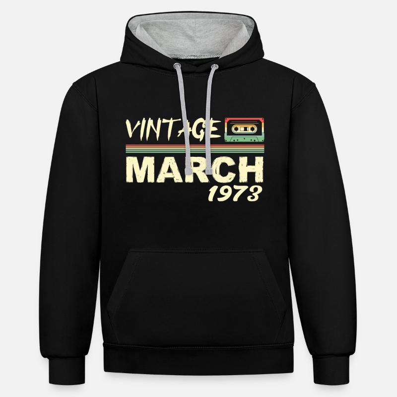 Mars 1973 - March 1973 - Sweat à capuche contrasté - noir/gris chiné