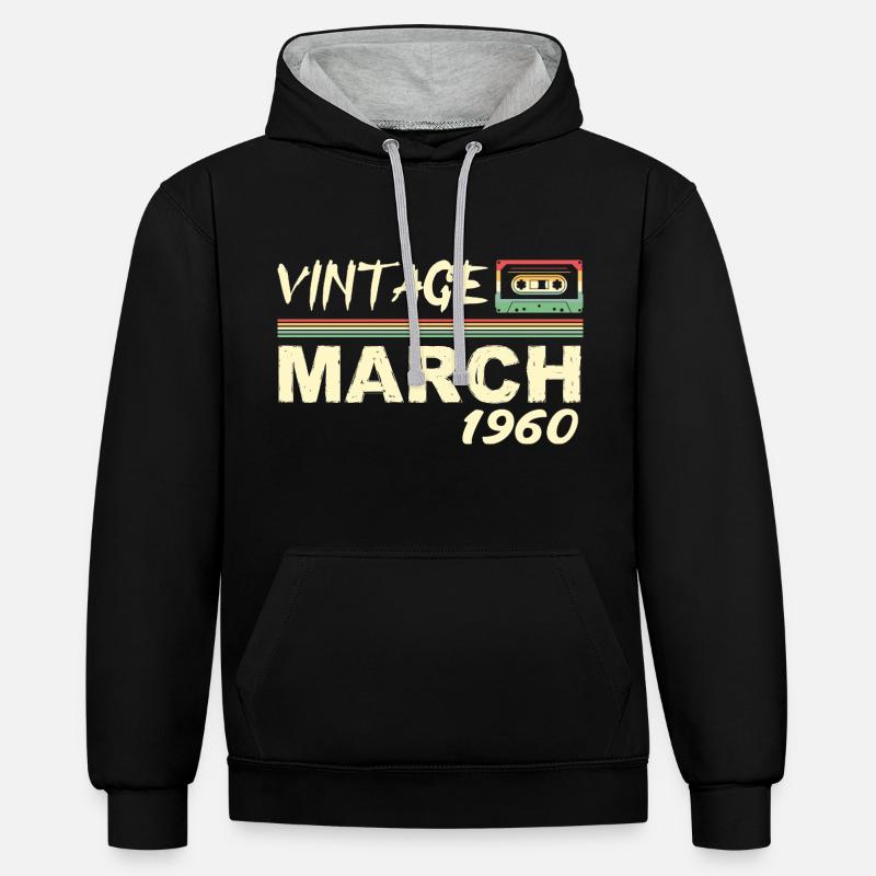 Mars 1960 - March 1960 - Sweat à capuche contrasté - noir/gris chiné