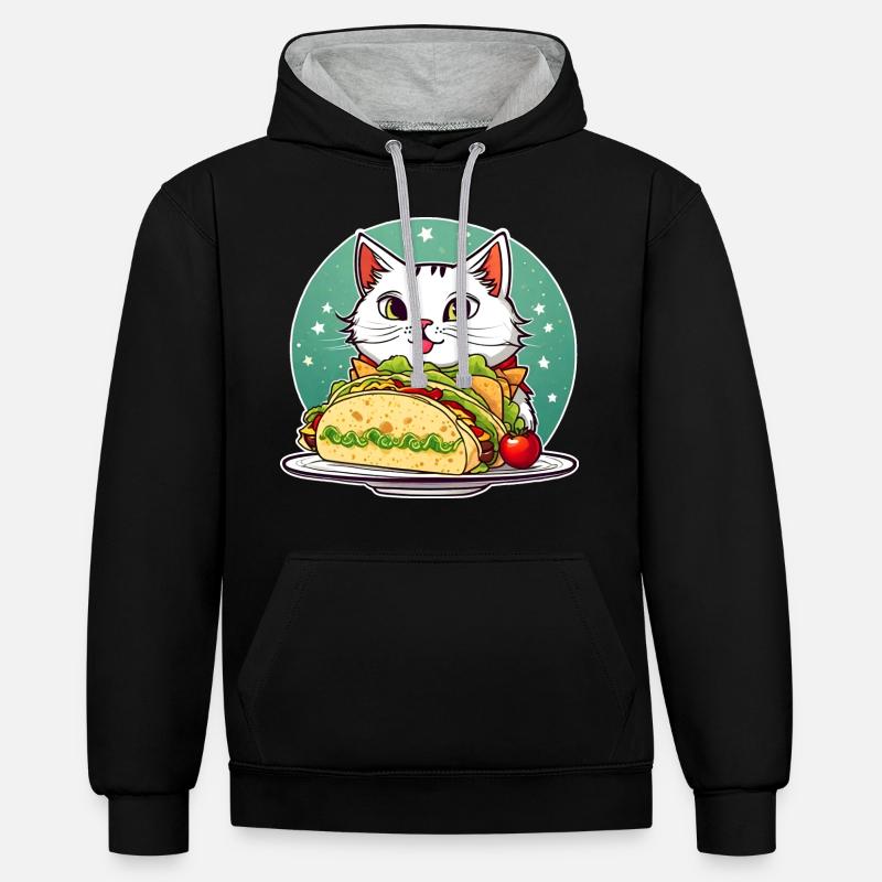 Chat mignon avec tacos - Sweat à capuche contrasté - noir/gris chiné