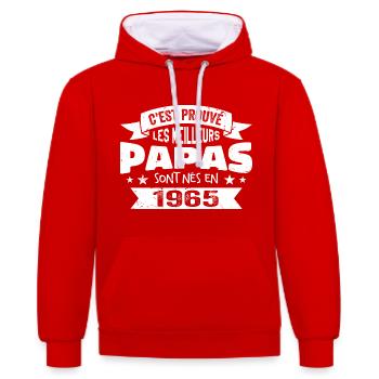 C'est Prouvé Les Meilleurs Papas Sont Nés En 1965 - Sweat à capuche contrasté - rouge/blanc - Devant - Liana (172cm) & Jaron (178cm)