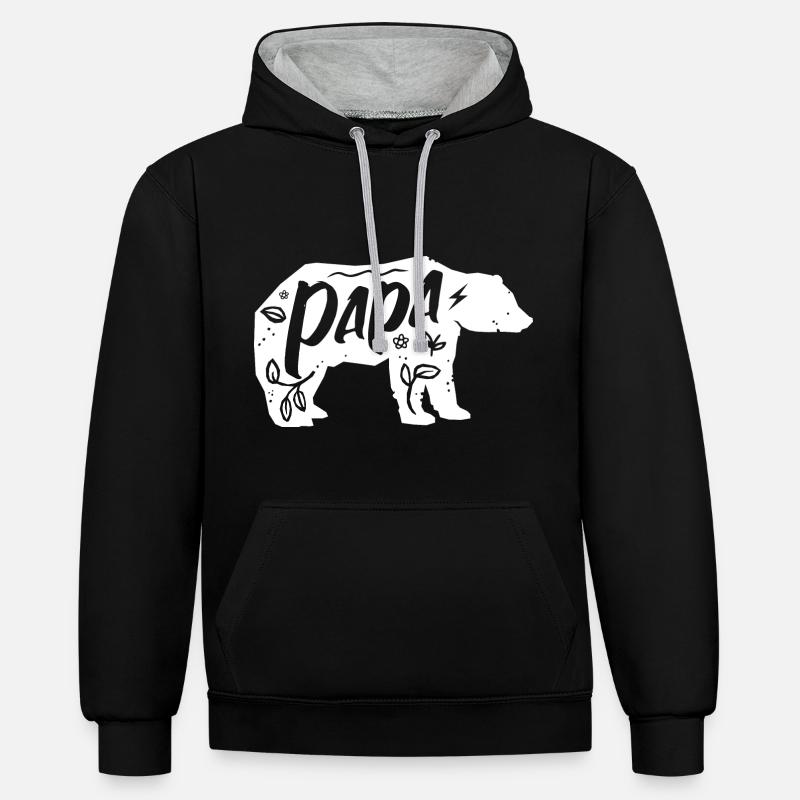 Papa Ours - Sweat à capuche contrasté - noir/gris chiné