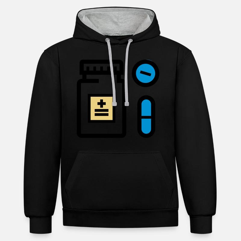 Pilules, médicaments, médicaments, médicaments, pilulier - Sweat à capuche contrasté - noir/gris chiné