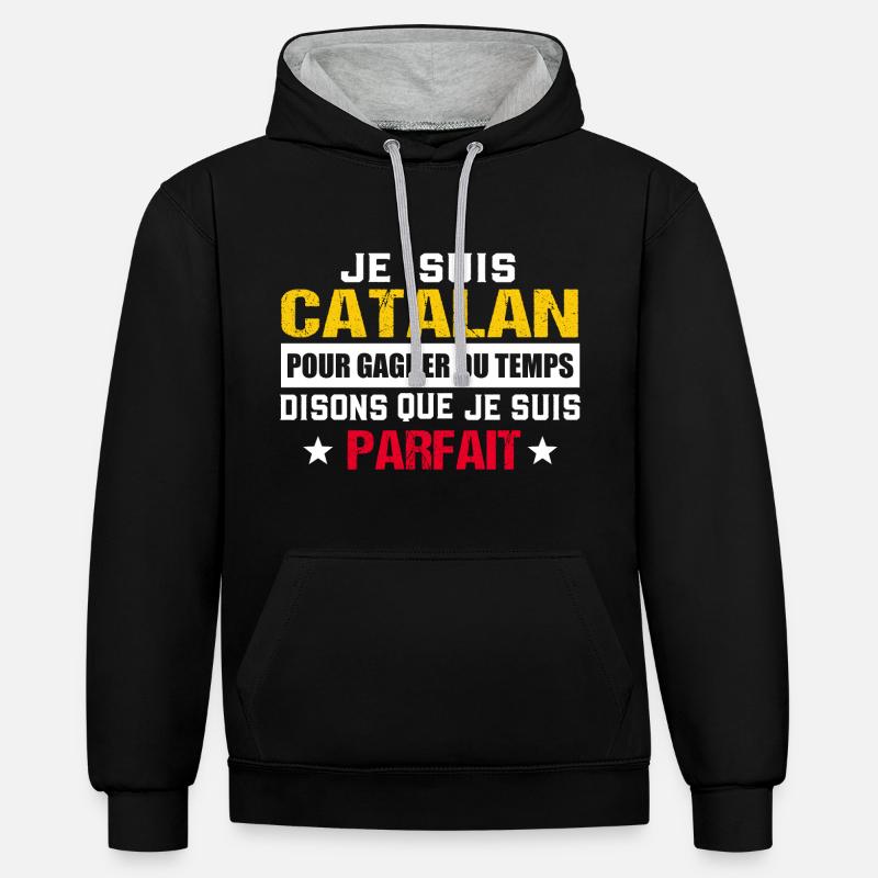Catalan cadeau drôle Espagne - Sweat à capuche contrasté - noir/gris chiné