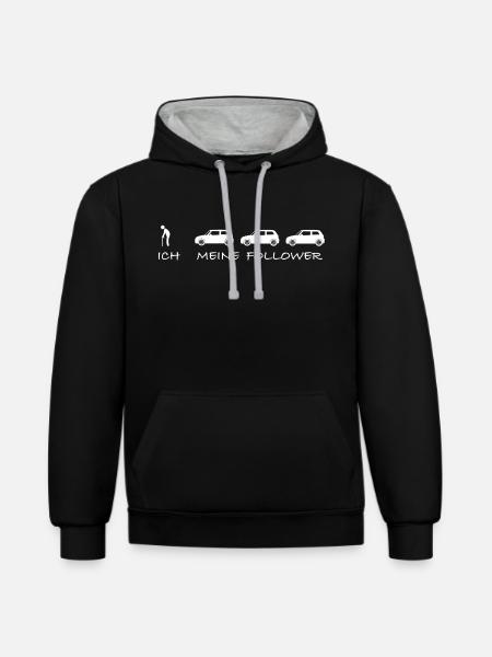 Ich und meine Follower | alter Mann, alte Frau - Kontrast-Hoodie - Schwarz/Grau meliert