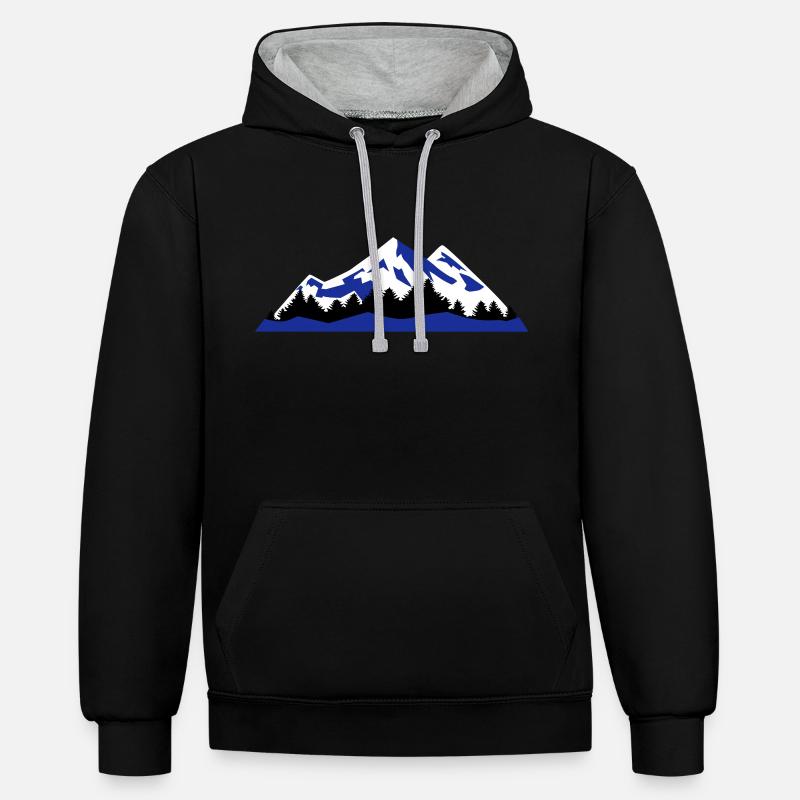mountains, winter, landscape - Sweat à capuche contrasté - noir/gris chiné