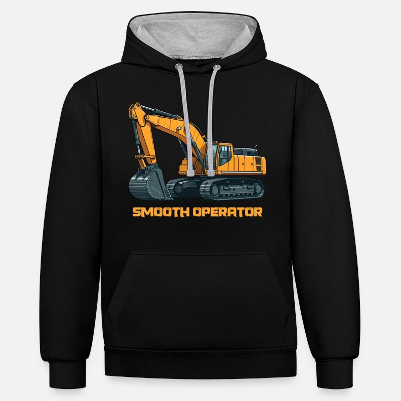 Bagger Baumaschine Baggerfahrer Baustelle - Kontrast-Hoodie - Schwarz/Grau meliert