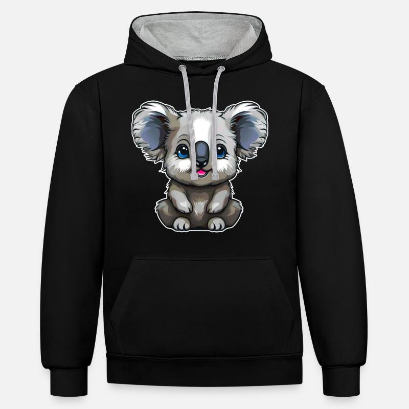 Mignon petit ours koala - Sweat à capuche contrasté - noir/gris chiné