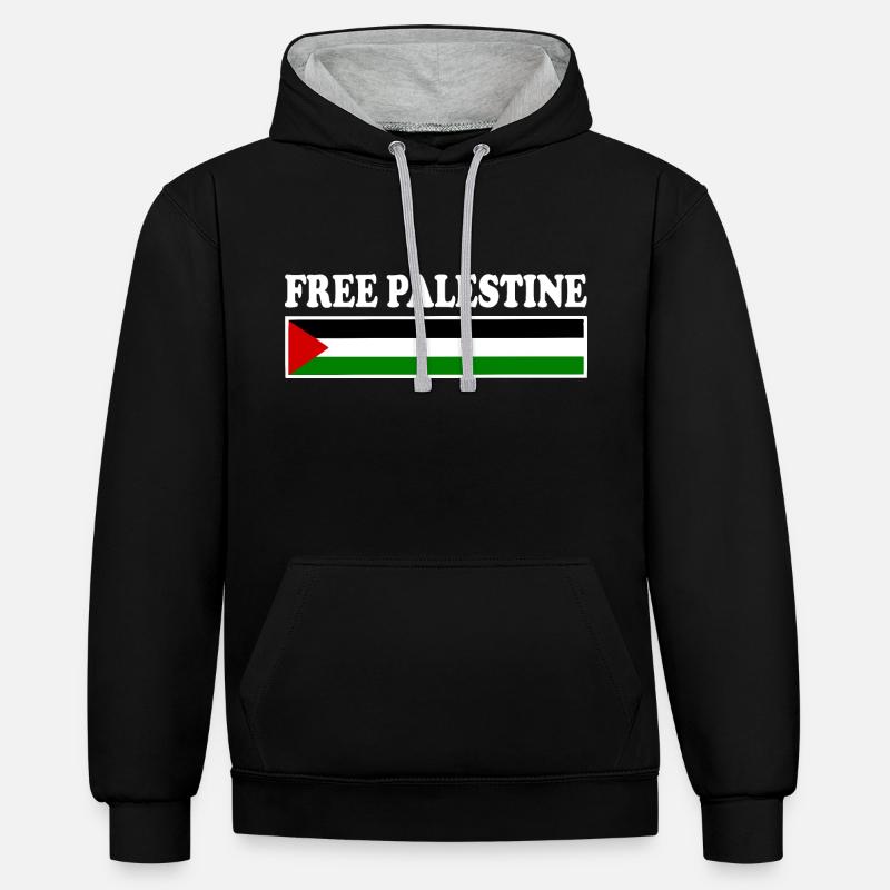 Free palestine - Sweat à capuche contrasté - noir/gris chiné