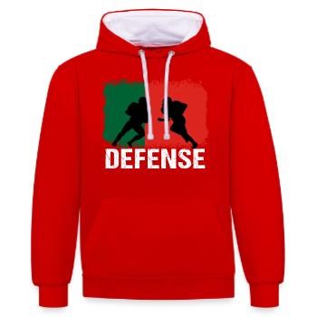 American Football Portugal Defense - Kontrast-Hoodie - Rot/Weiß - Vorne - Liana (172cm) & Jaron (178cm)