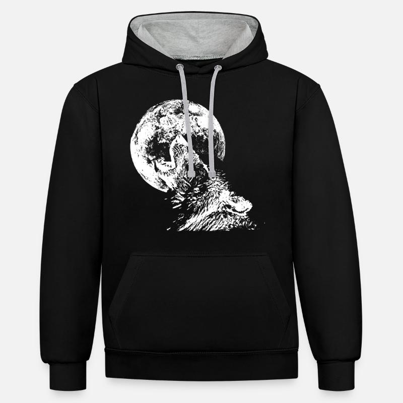 Loup - Sweat à capuche contrasté - noir/gris chiné