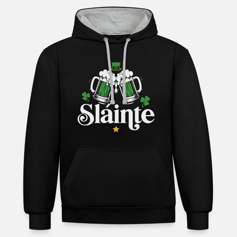 Slainte - Sweat à capuche contrasté - noir/gris chiné