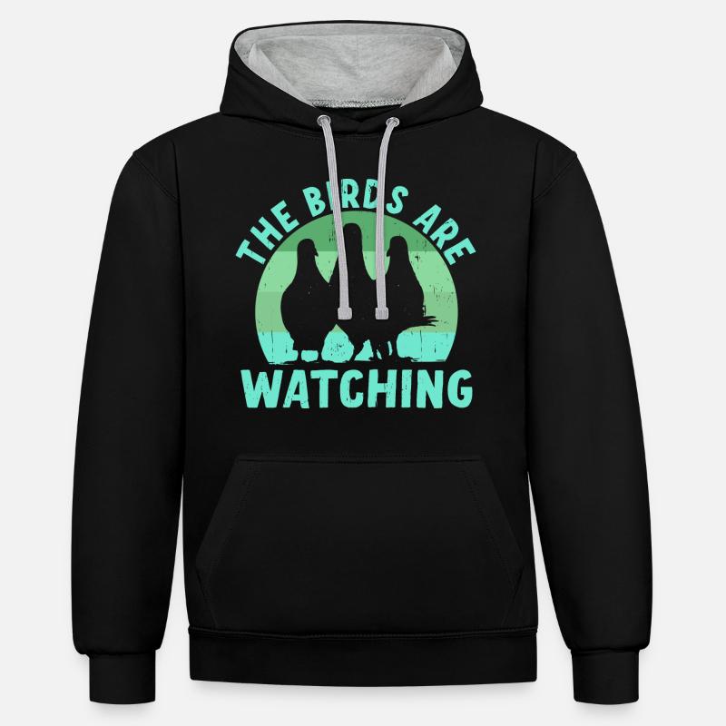 Les oiseaux observent - Sweat à capuche contrasté - noir/gris chiné