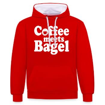Coffee meets Bagel - Kontrast-Hoodie - Rot/Weiß - Vorne - Liana (172cm) & Jaron (178cm)