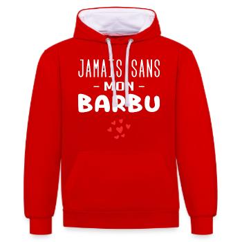 jamais sans mon barbu - Sweat à capuche contrasté - rouge/blanc - Devant - Liana (172cm) & Jaron (178cm)