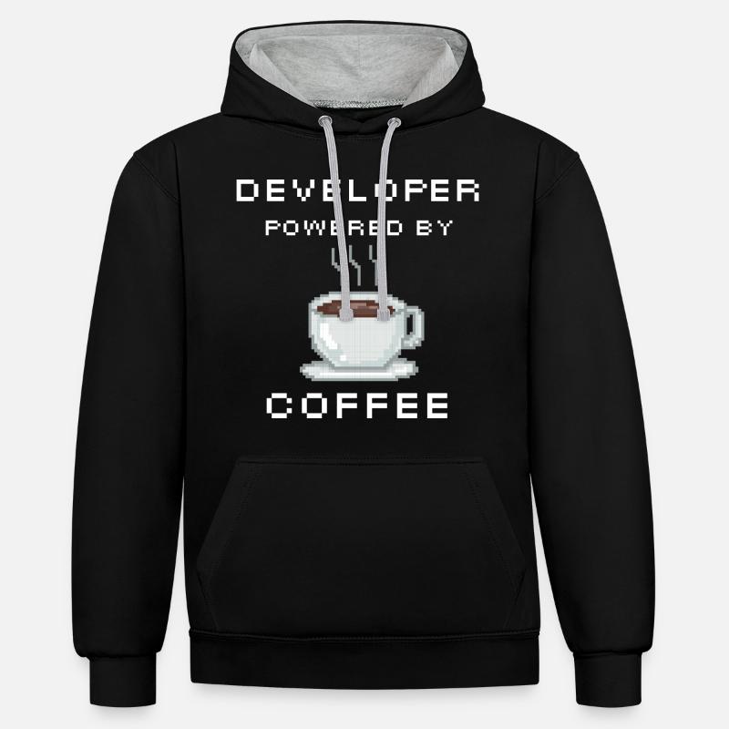 Developer powered by Coffee - Kontrast-Hoodie - Schwarz/Grau meliert