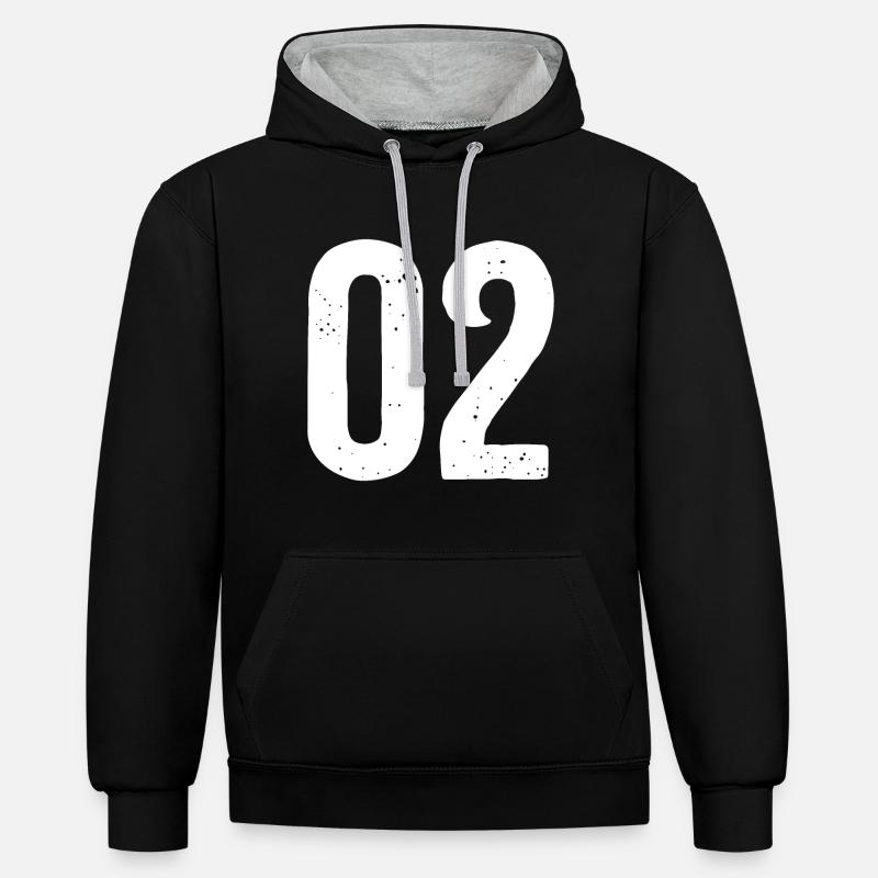 02 Numéros Blanc - Sweat à capuche contrasté - noir/gris chiné