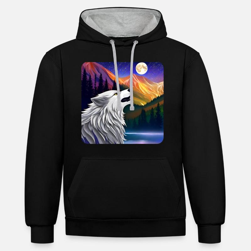 Fier loup espritanimal - Sweat à capuche contrasté - noir/gris chiné