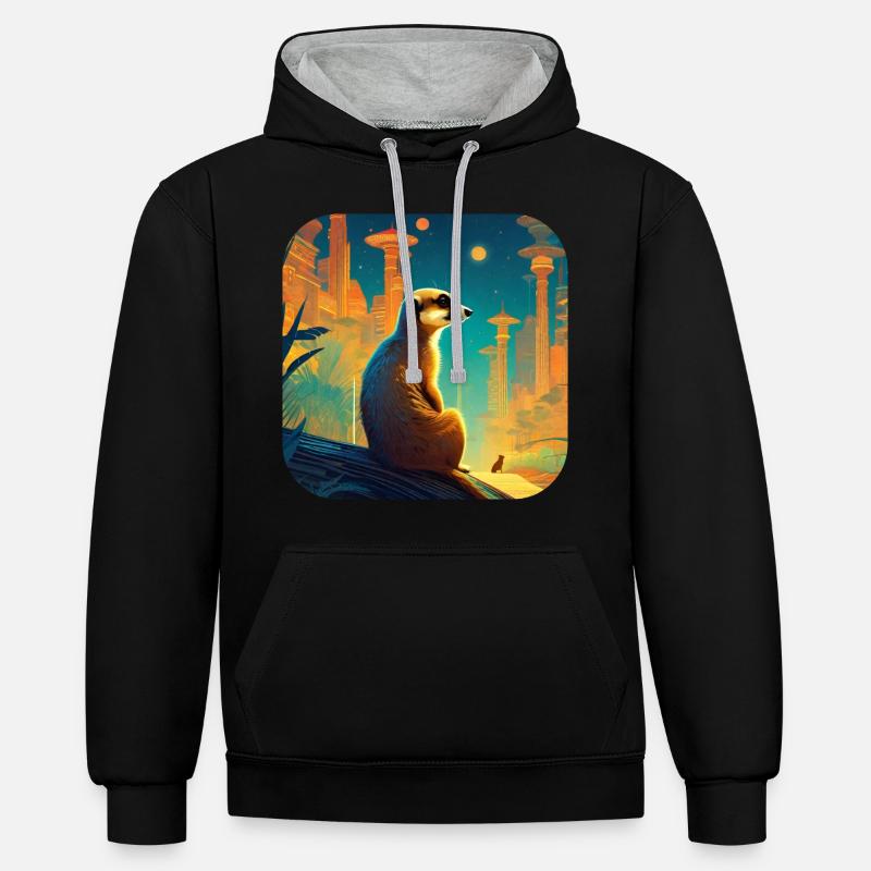 Suricate mignon en automne - Sweat à capuche contrasté - noir/gris chiné