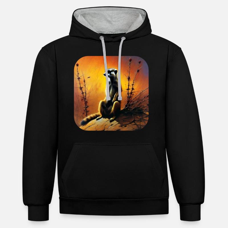 Suricate mignon en automne - Sweat à capuche contrasté - noir/gris chiné