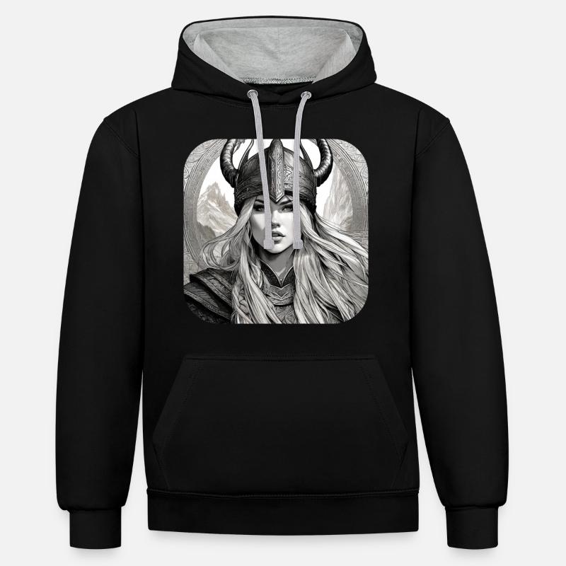 Fière Viking Germanin Shieldmaiden - Sweat à capuche contrasté - noir/gris chiné