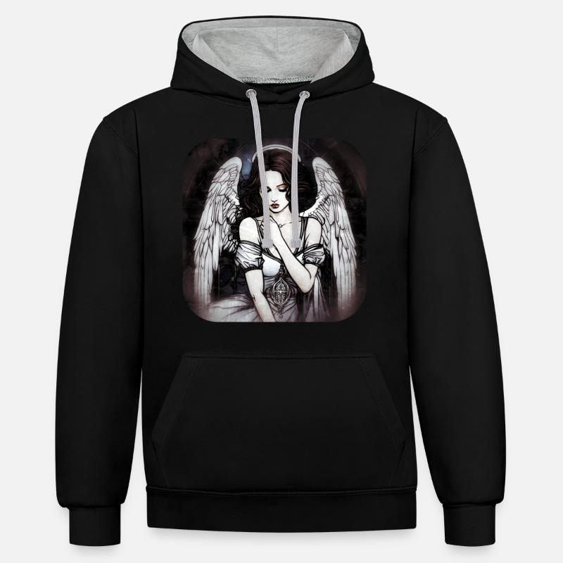 Ange gothique cool II - Sweat à capuche contrasté - noir/gris chiné