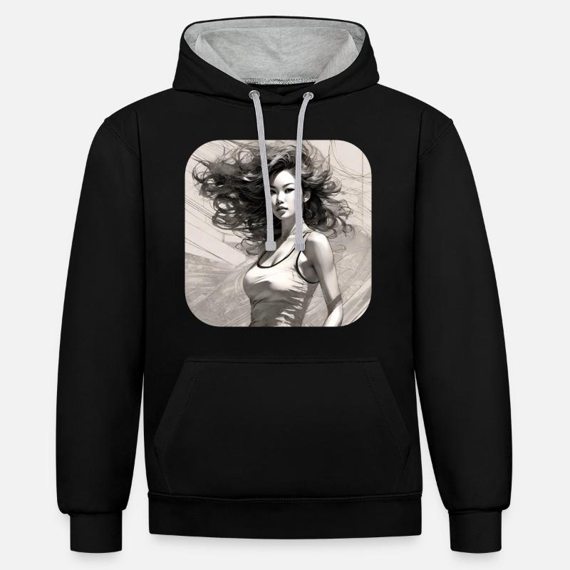 Fille cool - Sweat à capuche contrasté - noir/gris chiné