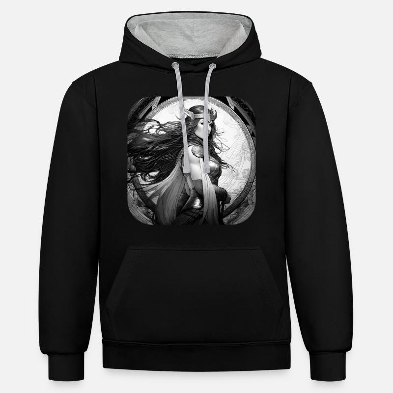 Fière Viking Germanin Shieldmaiden - Sweat à capuche contrasté - noir/gris chiné