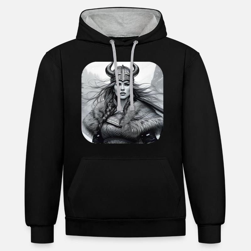 Fière Viking Germanin Shieldmaiden - Sweat à capuche contrasté - noir/gris chiné