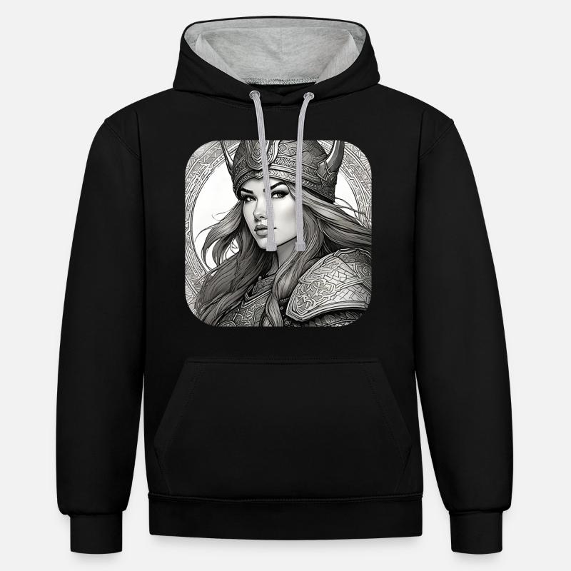 Fière Viking Germanin Shieldmaiden - Sweat à capuche contrasté - noir/gris chiné