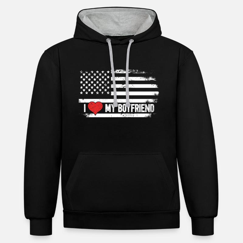 J’aime mon petit ami - Sweat à capuche contrasté - noir/gris chiné