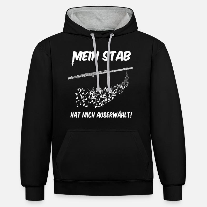 Querflöte - auserwählt - Kontrast-Hoodie - Schwarz/Grau meliert