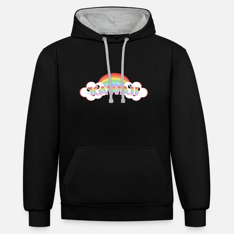 Design Kawaii - Sweat à capuche contrasté - noir/gris chiné