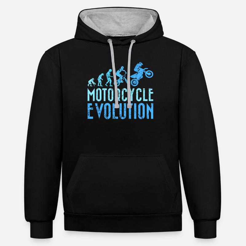 Motorradfahrer Evolution Mensch Entwicklung - Kontrast-Hoodie - Schwarz/Grau meliert