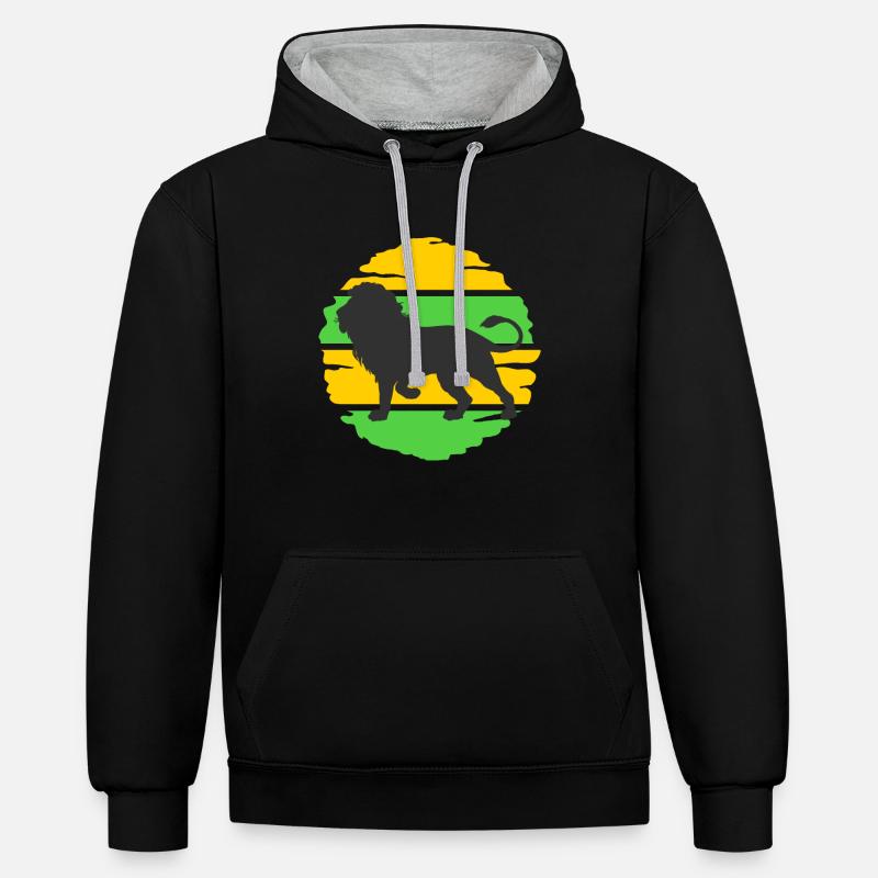 Lion Reggae Jamaïque - Sweat à capuche contrasté - noir/gris chiné