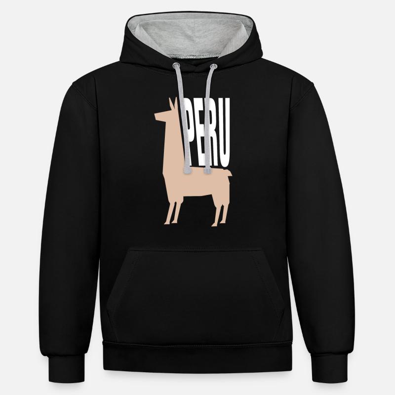Lama du Pérou - Sweat à capuche contrasté - noir/gris chiné