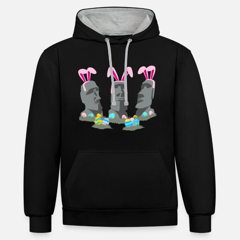 Pâques Moai - Sweat à capuche contrasté - noir/gris chiné