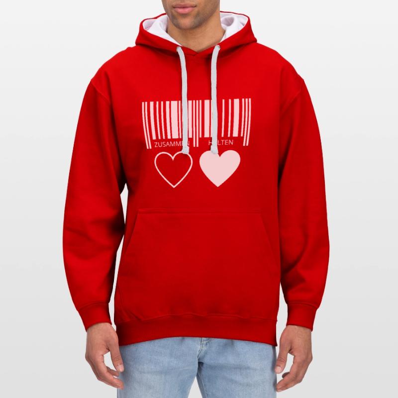Zusammen halten Herzen Strichcode Barcode Paar C19 Kontrast-Hoodie