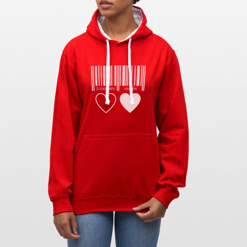 Zusammen halten Herzen Strichcode Barcode Paar C19 Kontrast-Hoodie