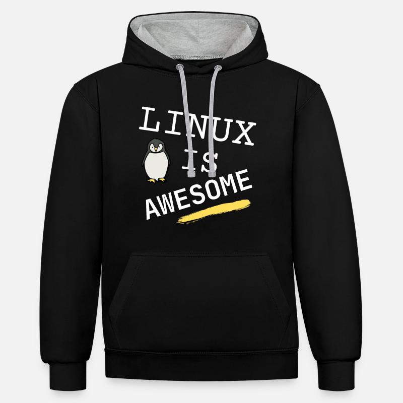 Linux est génial - - Sweat à capuche contrasté - noir/gris chiné