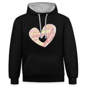 Wortwolke Lebensfreude - Kontrast-Hoodie - Schwarz/Grau meliert - Vorne - Anna (173cm) & Nico (186cm)