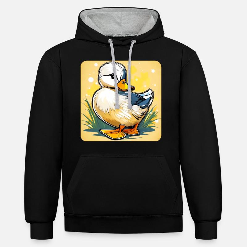 Mignon petit canard - Sweat à capuche contrasté - noir/gris chiné