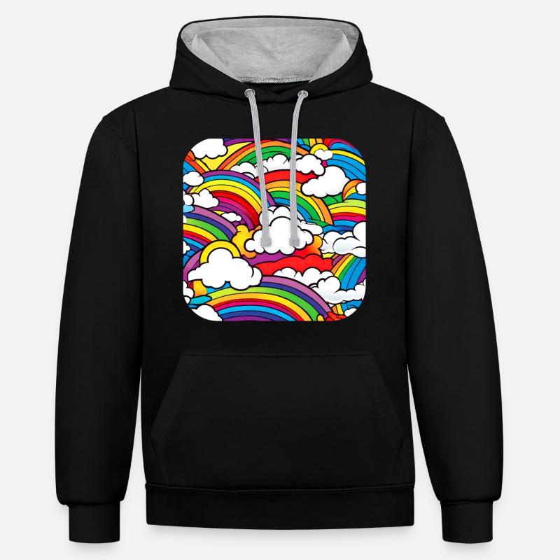 Arcs-en-ciel et nuages - Sweat à capuche contrasté - noir/gris chiné