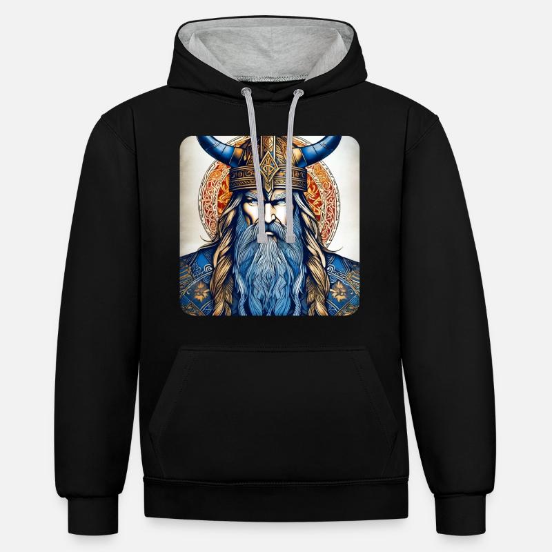 Stolzer Wikinger mit Hörner Helm - Kontrast-Hoodie - Schwarz/Grau meliert