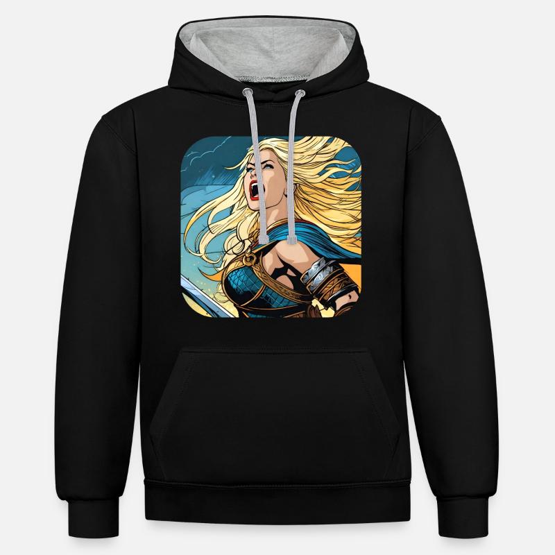 Fière Viking Germanin Shieldmaiden - Sweat à capuche contrasté - noir/gris chiné