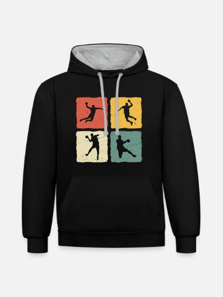 Handbalspeler Retro T-Shirt Handbal - Contrast hoodie - zwart/grijs gemêleerd