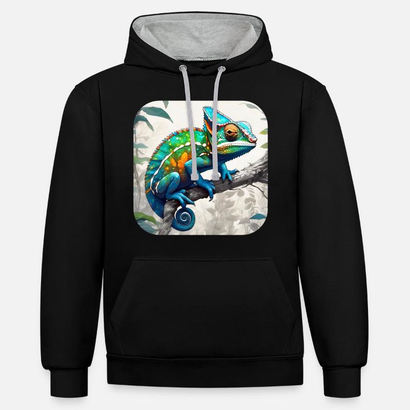 Caméléon camouflage cool - Sweat à capuche contrasté - noir/gris chiné