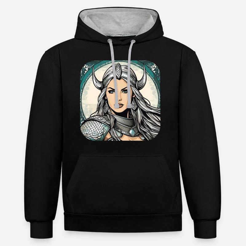 Fière Viking Germanin Shieldmaiden - Sweat à capuche contrasté - noir/gris chiné