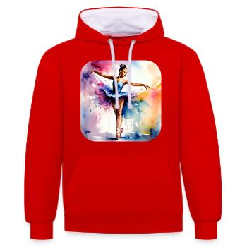 Prima Ballerina mit bunten Farben - Kontrast-Hoodie - Rot/Weiß - Vorne - Liana (172cm) & Jaron (178cm)