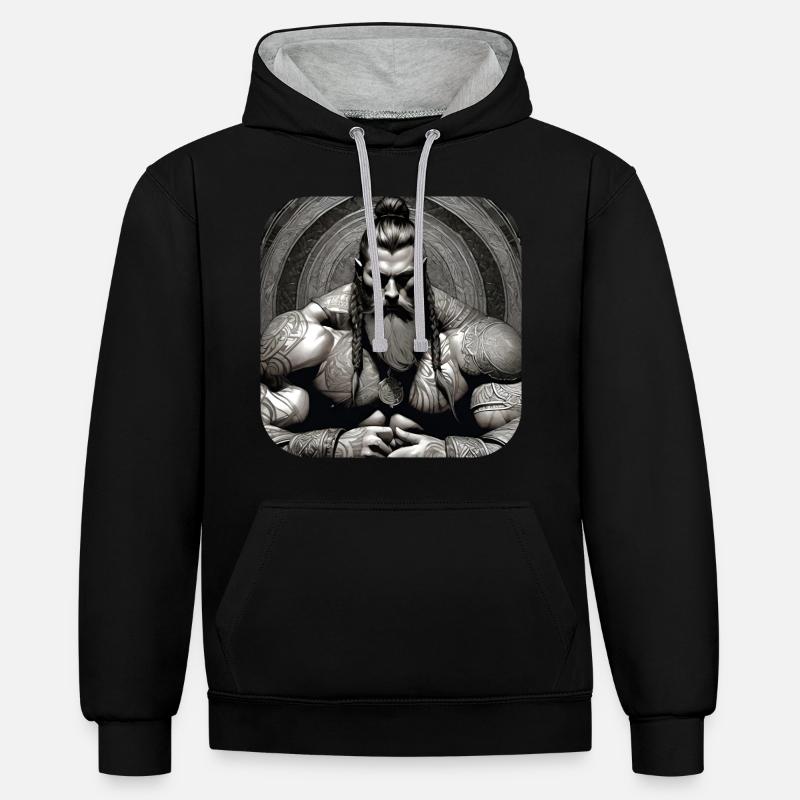 Stolzer Wikinger Krieger Germane - Kontrast-Hoodie - Schwarz/Grau meliert